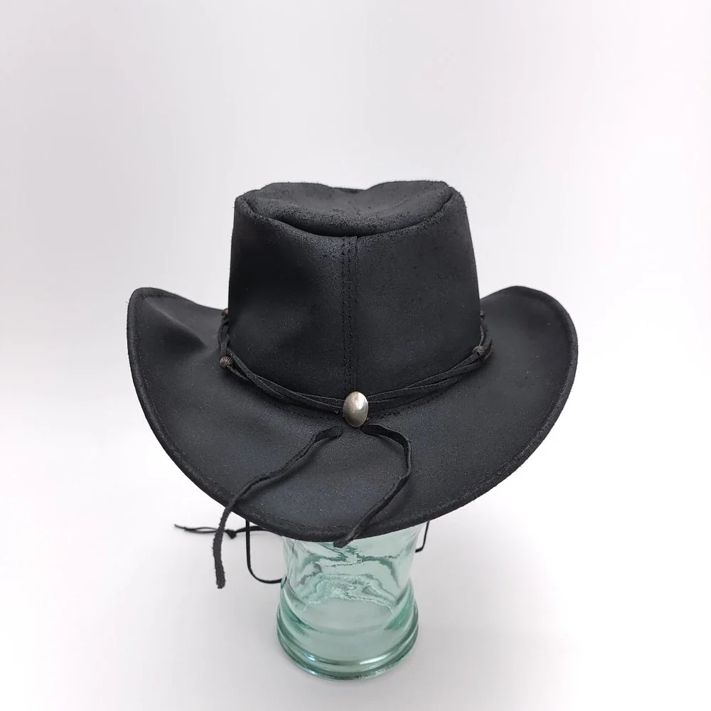 Genuine Leather Cowboy‎ Hat Black Western Braided Band Mexico Small 20 1/4 in.